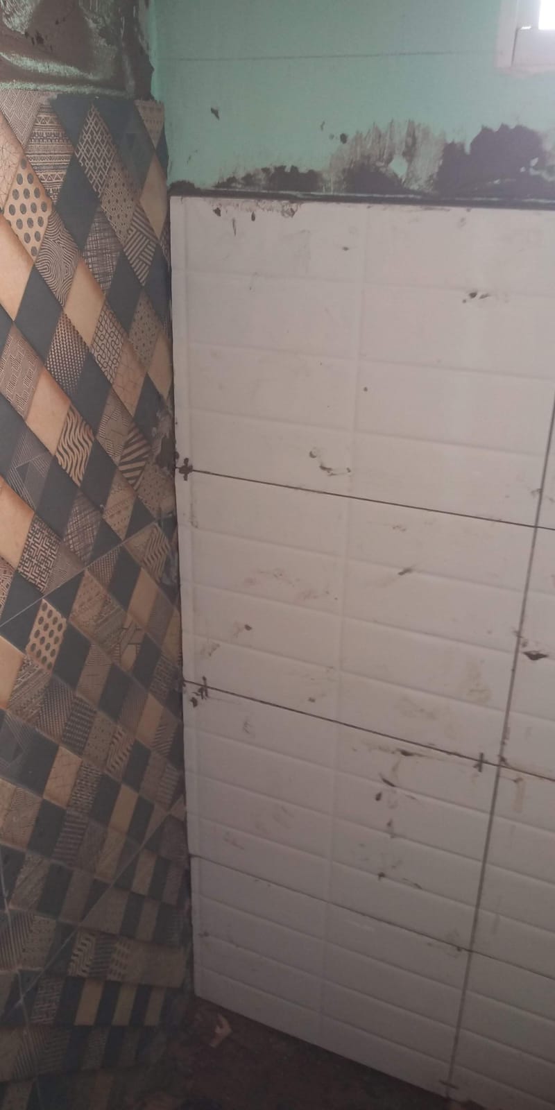Parede com revestimento misto de azulejos